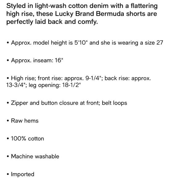 Lucky Brand Jean Shorts NWT Bermuda Denim High Rise Raw Hem Light Wash 30/10 - Picture 4 of 4